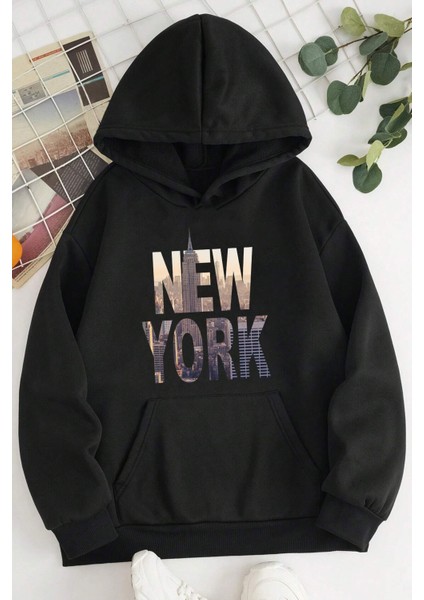 Uygun Tarz New York Baskılı Oversize Sweatshirt