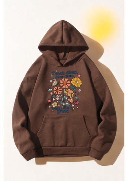 Uygun Tarz Flowers Baskılı Oversize Sweatshirt