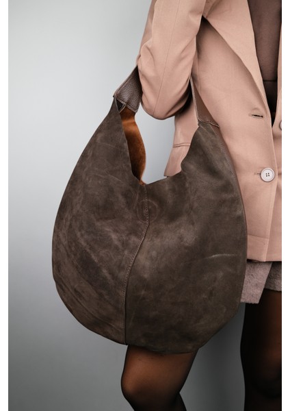 Puja Kahve Cilt Kahve Süet Deri Kadın Omuz Çantası indirimleri