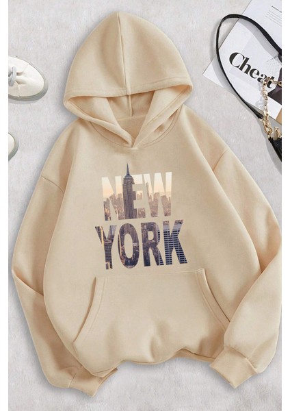 Uygun Tarz New York Baskılı Oversize Sweatshirt