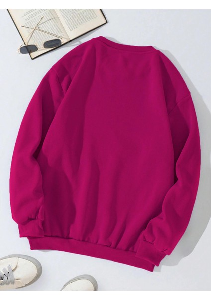 Oversize Bisiklet Yaka Basic You Are Baskılı Sweatshirt - Fuşya