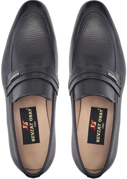 Siyah Klasik Loafer Kösele Erkek Ayakkabı -31572-