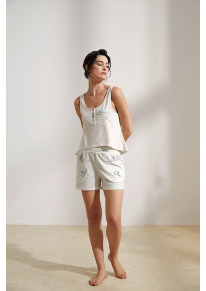 Kadın Pamuklu Patlı Atlet Şortlu Pijama Takımı