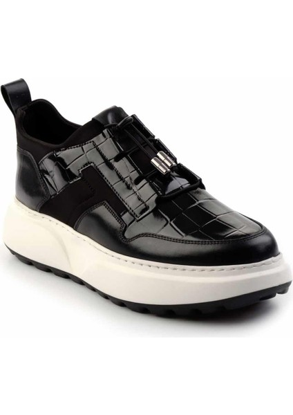 Siyah Siyah Kroko Deri Erkek Sneaker E01194010203 modelleri