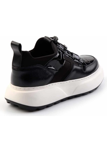 Siyah Siyah Kroko Deri Erkek Sneaker E01194010203 fırsatları