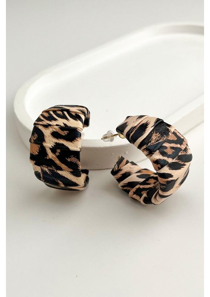 Gümüş Leopar Deri Görünümlü Halka Küpe (3cm)