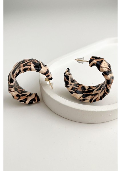 Gümüş Leopar Deri Görünümlü Halka Küpe (3cm)