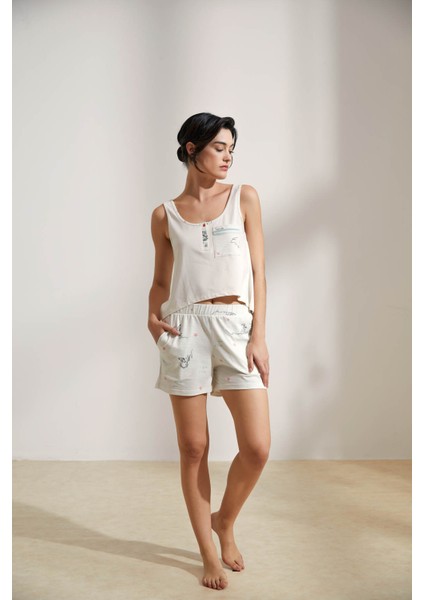 Kadın Pamuklu Patlı Atlet Şortlu Pijama Takımı