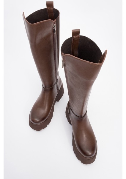 Solo Kahve Cilt Lastikli Kadın Platform Topuklu Çizme fiyatları