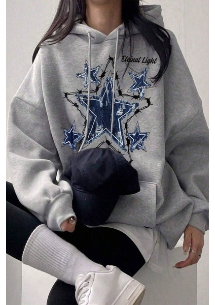 Uygun Tarz Eteinal Light Baskılı Oversize Sweatshirt