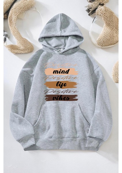 Mind Life Vibes Baskılı Oversize Sweatshirt