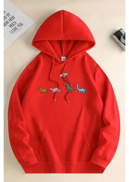 Uzaylı Dinazor Baskılı Oversize Sweatshirt