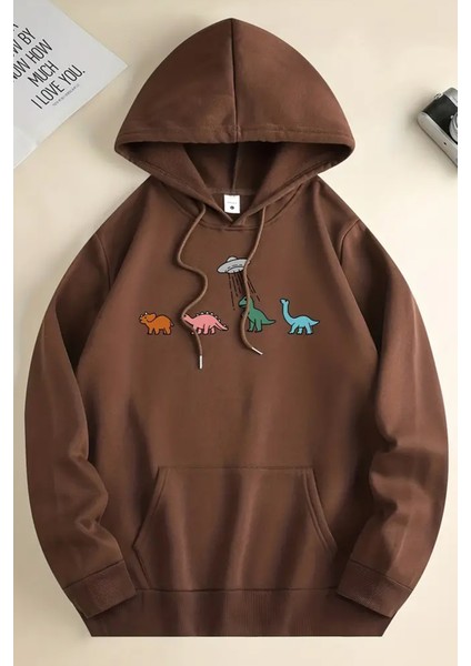 Uygun Tarz Uzaylı Dinazor Baskılı Oversize Sweatshirt