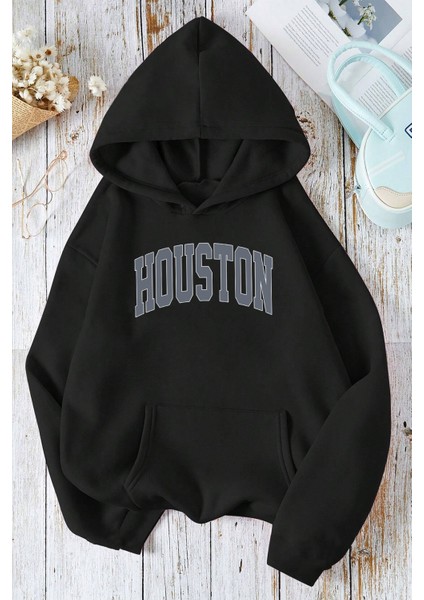 Uygun Tarz Houston Baskılı Oversize Sweatshirt