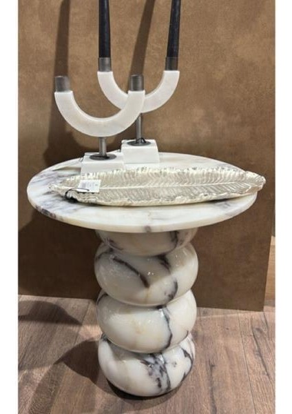 Evza Mermer Leylak Accordıon Sehpa 40*40*42 cm