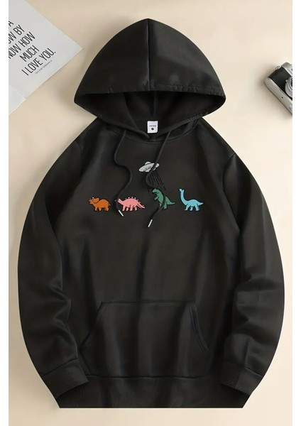 Uygun Tarz Uzaylı Dinazor Baskılı Oversize Sweatshirt