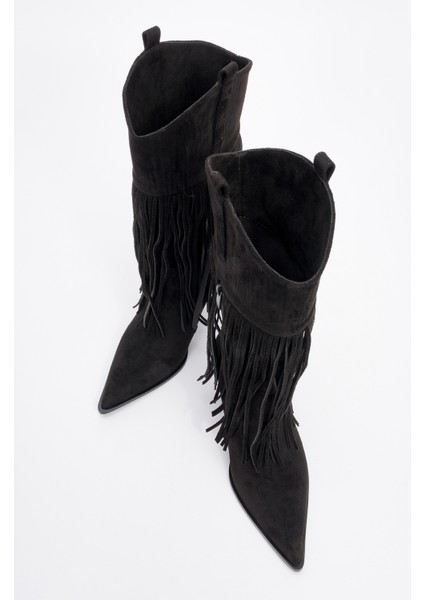 Gueras Siyah Süet Püsküllü Sivri Burun Kadın Topuklu Çizme fiyatları