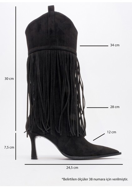 Gueras Siyah Süet Püsküllü Sivri Burun Kadın Topuklu Çizme fırsatları