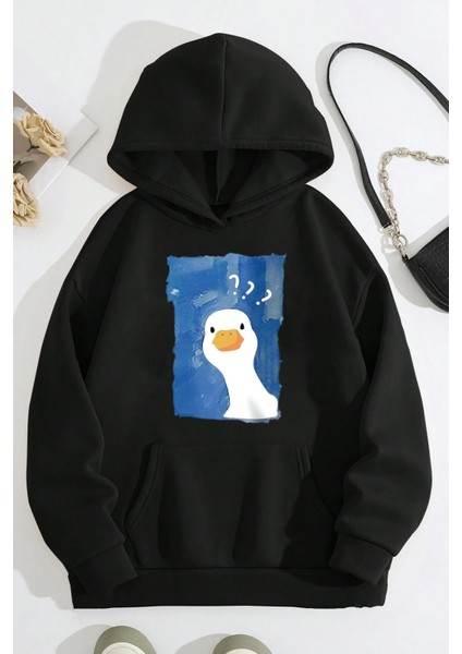 Meraklı Ördek Baskılı Oversize Sweatshirt