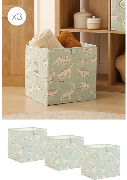 Ocean Home Textile 3'lü Çocuk Odası Dinozor Kutu Set 33 x 30 x 33 cm