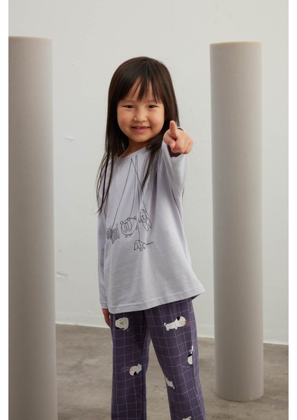 Kız Çocuk Pamuklu Uzun Kollu Pijama Takımı