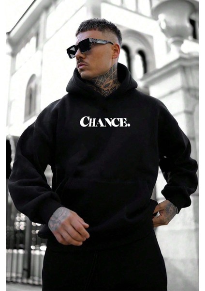 Uygun Tarz Chance Baskılı Oversize Sweatshirt