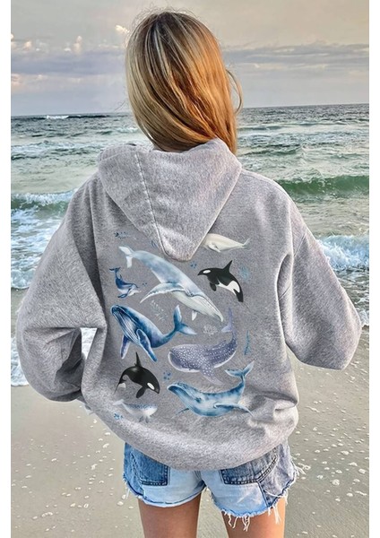Whales Baskılı Oversize Sweatshirt
