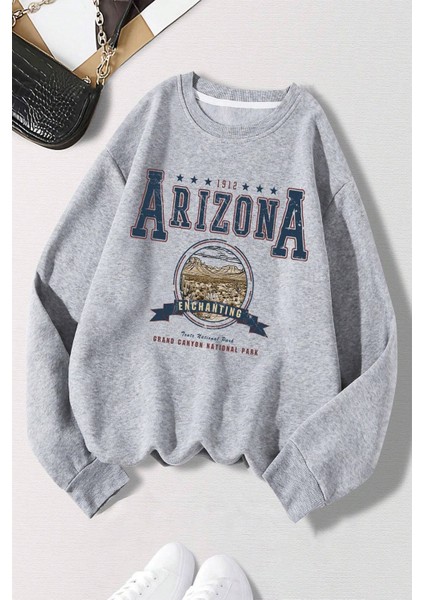 Uygun Tarz Arizona Baskılı Oversize Sweatshirt