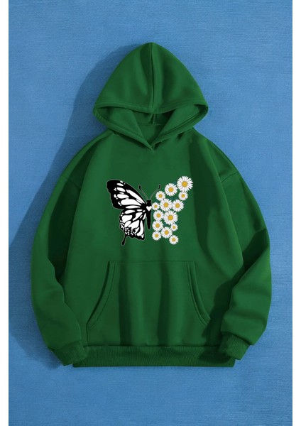Papatya Kelebek Baskılı Oversize Sweatshirt