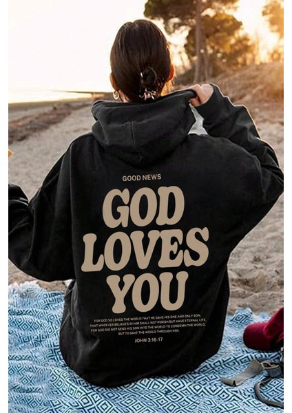 Uygun Tarz Good Loves You Baskılı Oversize Sweatshirt