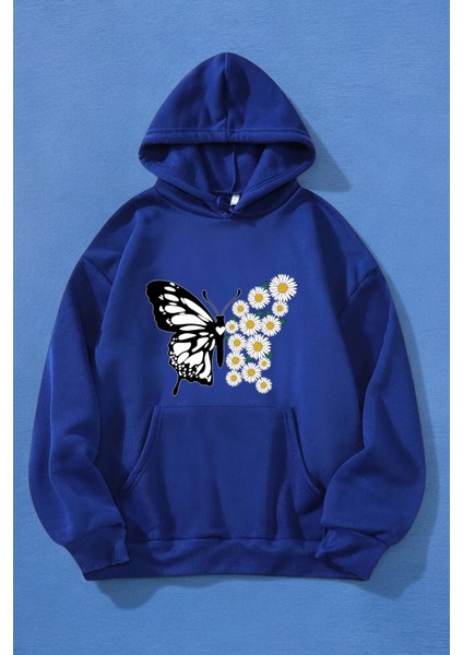 Papatya Kelebek Baskılı Oversize Sweatshirt