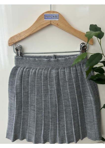 Kız Çocuk Beli Lastikli Pileli Triko Trend Etek