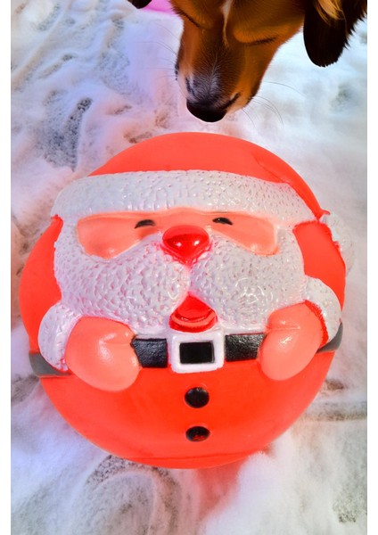 Karakteristik Sesli Noel Baba Tasarım Kauçuk Köpek Topu -25 cm Çap