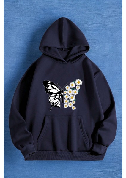 Uygun Tarz Papatya Kelebek Baskılı Oversize Sweatshirt