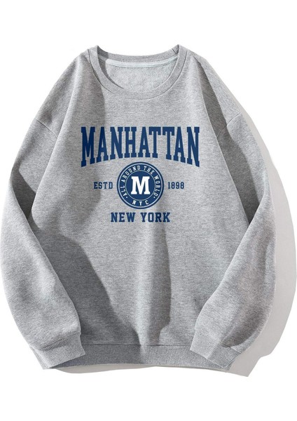 Uygun Tarz Manhattan Baskılı Oversize Sweatshirt