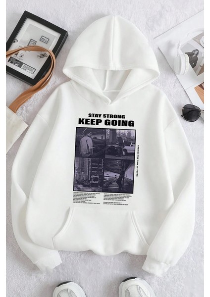 Keep Going Baskılı Oversize Sweatshirt