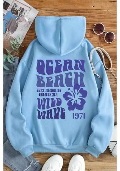 Uygun Tarz Ocean Beach Baskılı Oversize Sweatshirt