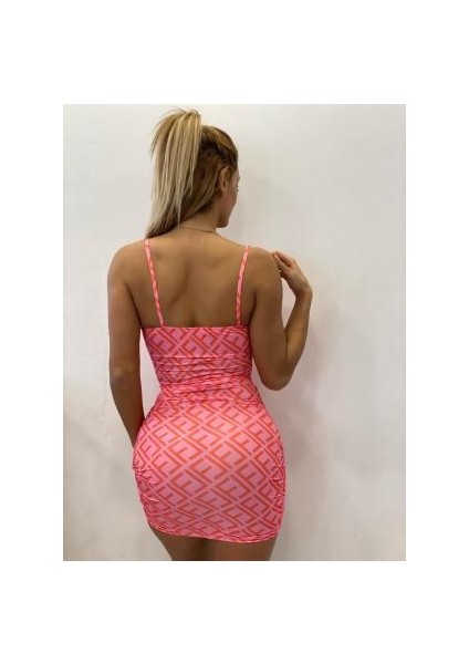Pembe Densenli Mikro Büzgülü Kumaş Mini Elbise