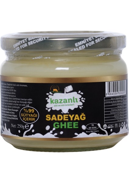 Kazanlı Doğal Sade Yağ (Ghee) 250GR - Doğal, Laktozsuz, Katkısız ve Sağlıklı Bir Tereyağı Alternatifi
