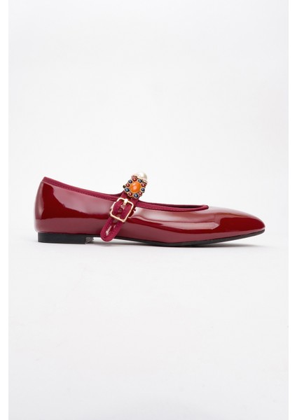 Lauras Bordo Rugan Aksesuarlı Kadın Babet Ayakkabı fırsatları