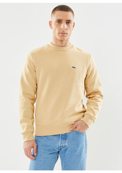 Erkek Klasik Fit Bisiklet Yaka Bej Sweatshirt