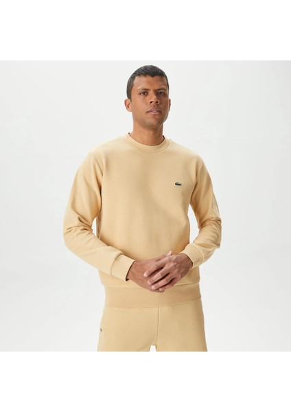 Erkek Klasik Fit Bisiklet Yaka Bej Sweatshirt