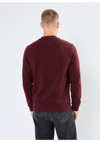Erkek Klasik Fit Bisiklet Yaka Bordo Sweatshirt fırsatları