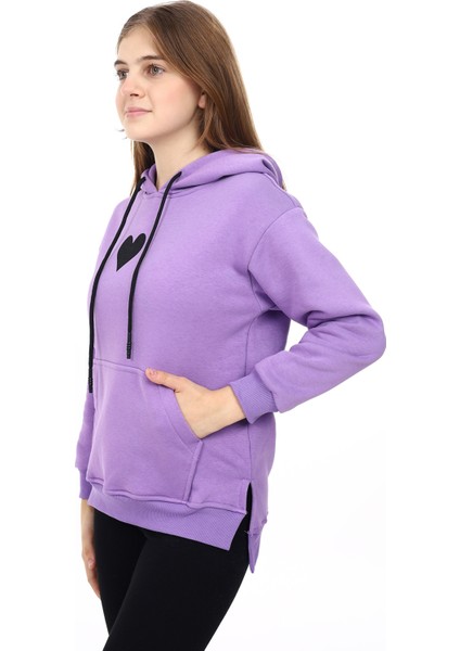 Kız Çocuk Kalp Baskılı Kapüşonlu Sweatshirt PX092.3