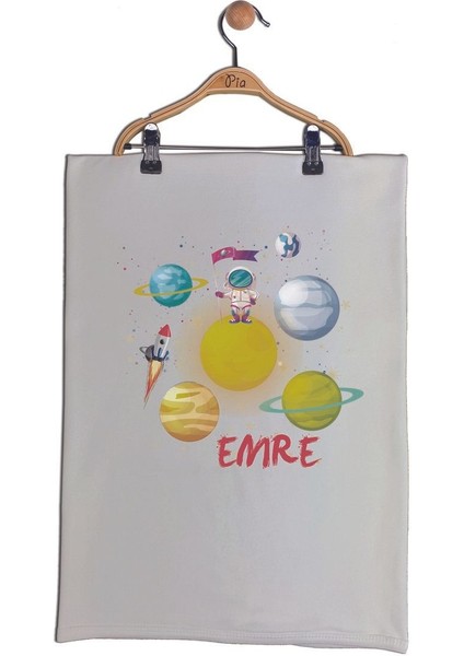 Ekru Renk Isme Özel Organik Baskılı %100 Pamuk Tulum, Şapka, Eldiven, Battaniye Set