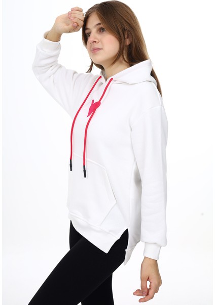 Kız Çocuk Kalp Baskılı Kapüşonlu Sweatshirt PX092