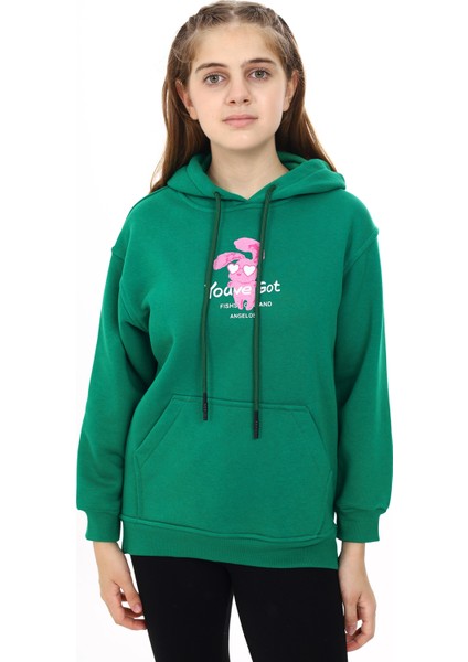 Kız Çocuk Tavşan Baskılı Kapüşonlu Sweatshirt PX872.7