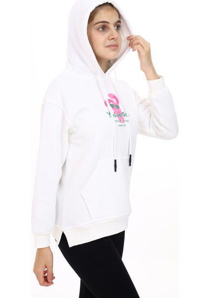 Kız Çocuk Tavşan Baskılı Kapüşonlu Sweatshirt PX872