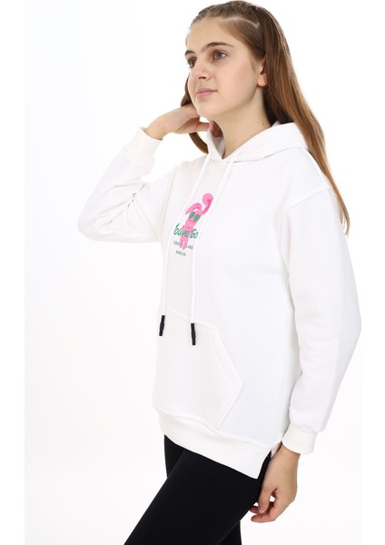 Kız Çocuk Tavşan Baskılı Kapüşonlu Sweatshirt PX872