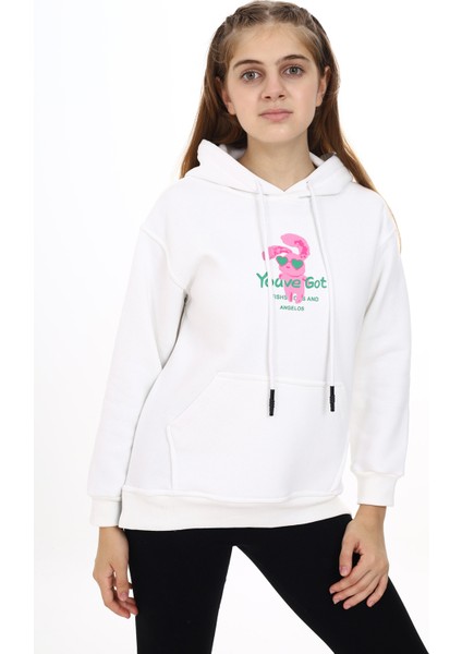 Kız Çocuk Tavşan Baskılı Kapüşonlu Sweatshirt PX872